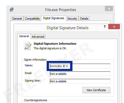 Screenshot of the Immidio B.V. certificate